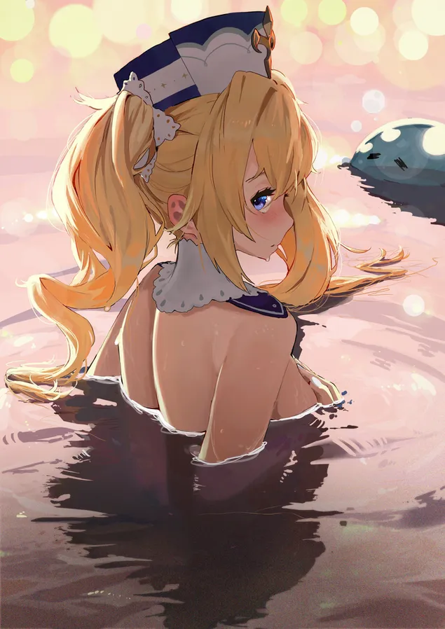 Жешката Барбара во базенот | Влијание на Ганшин 2K тапет