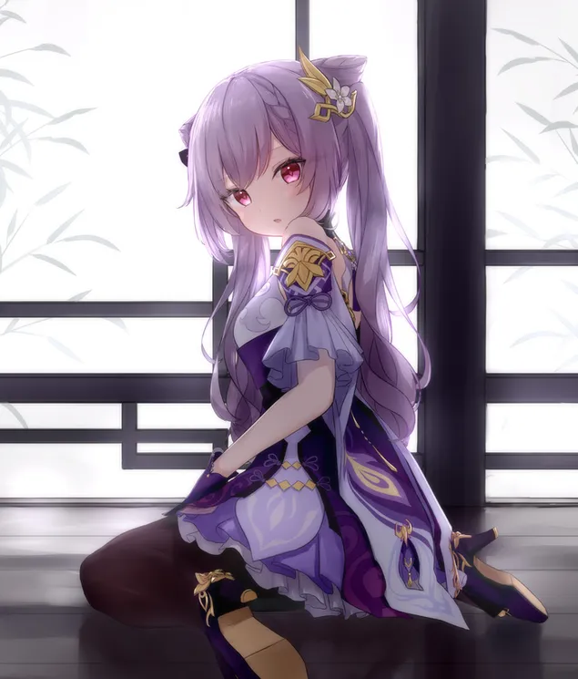 Calda bella Keqing che si gira | Impatto Ganshin 2K sfondo