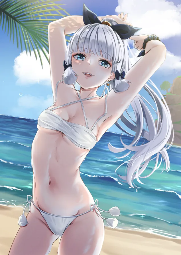 Warm bikni meisie Kamisato Ayaka | Ganshin impak 2K muurpapier
