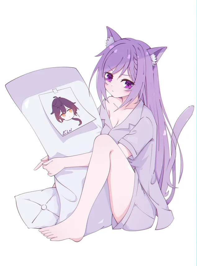 Hot Cat girl Keqing con su almohada favorita descargar