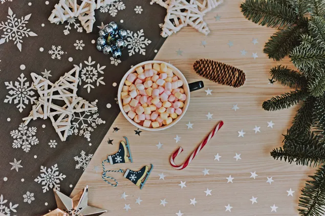 Hình nền Choco nóng với Marshmallow trang trí Giáng sinh 4K