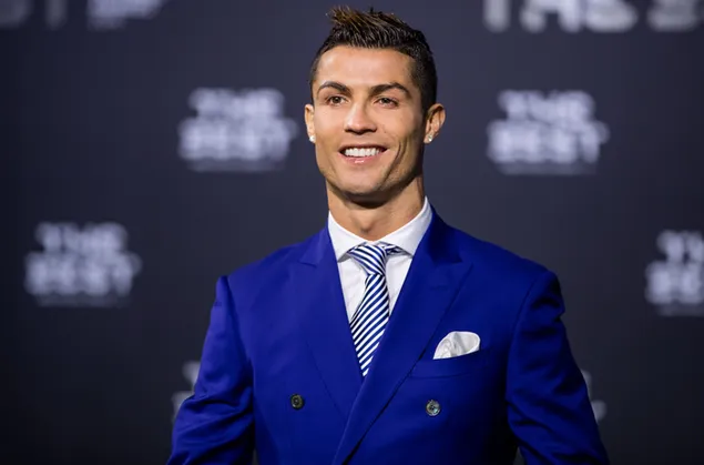 Hot Cristiano in Blue suit  4K wallpaper