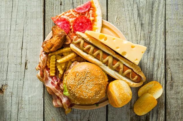 Hot Dog, Burger und Pizza