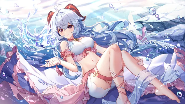 炙熱的甘雨鋪在神奇的河流上（甘欣衝擊） 2K 壁紙