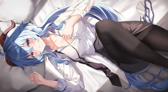 Горячий Ганью лежит один над кроватью | Ганшин Импакт 2K обои