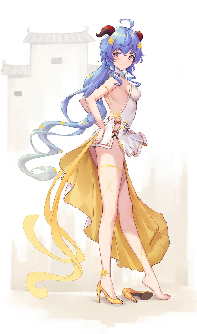 Hot girl Ganyu golden high hills | Genshin Impact  2K wallpaper
