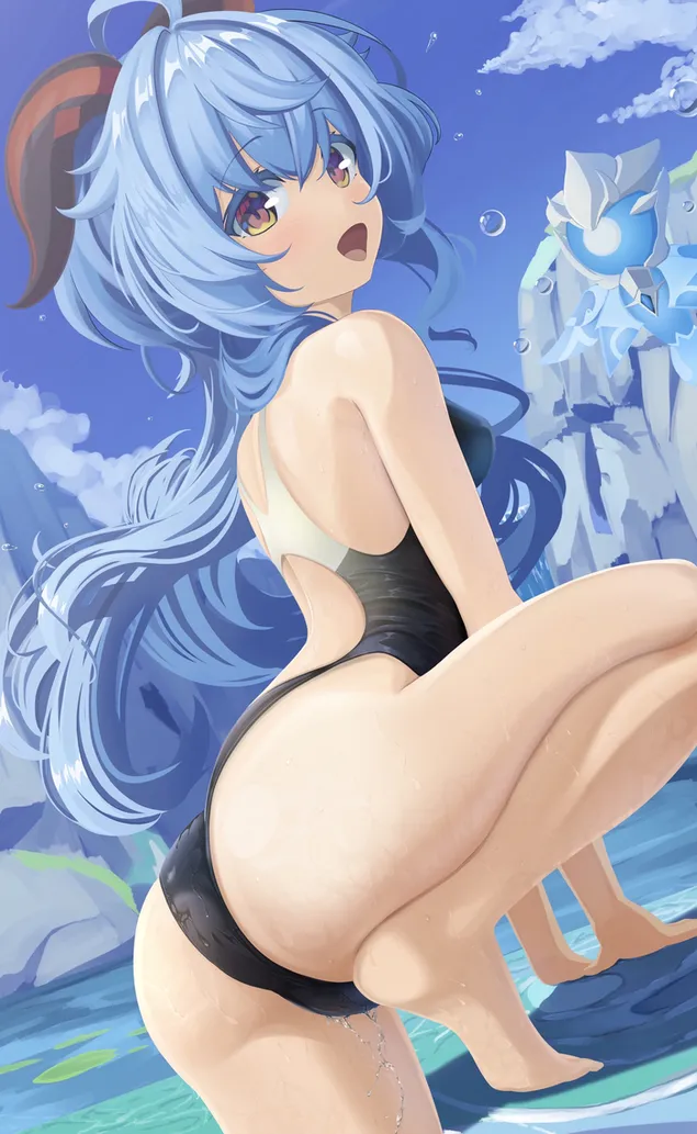 Hot girl Ganyu having fun at beach summer | Genshin Impact  2K wallpaper