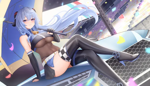 坐在跑车上的辣妹甘雨| 原神冲击 2K 壁纸