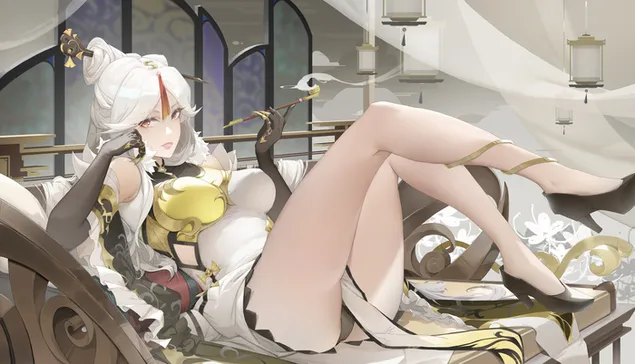 kauto koritsi ningguang pou kapnizei eno khalaronei | genshin impact lepse