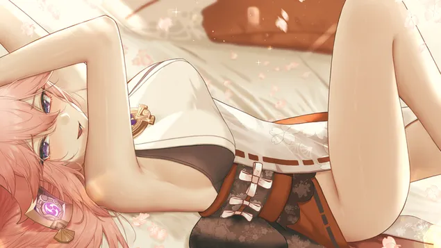 Taustpilt Kuum tüdruk Yae Miko | Genshini mõju 4K