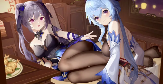 辣妹可晴&甘雨在一起| 甘信冲击 8K 壁纸