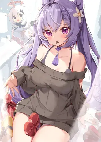 Hot Keqing come chocolates de valantina (Ganshin Impact) 2K fondo de pantalla