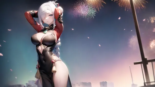 Жешкиот Шенхе и фестивалски огномет зад неа | Genshin Impact HD тапет