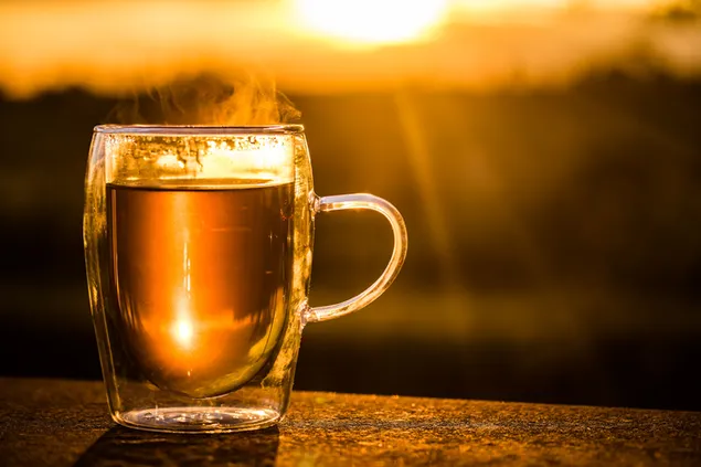 hot tea at sunset
