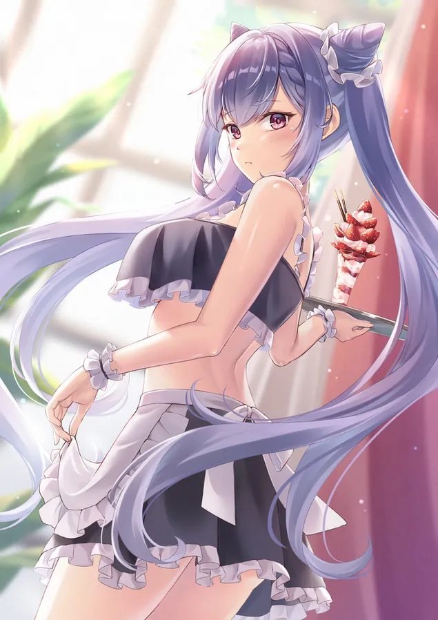 Vroča natakarica Keqing streže sladoled | Ganshin Impact 2K ozadje