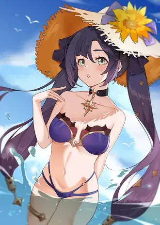 Olhar de biquíni Mona bruxa quente | Impacto de Ganshin 2K papel de parede