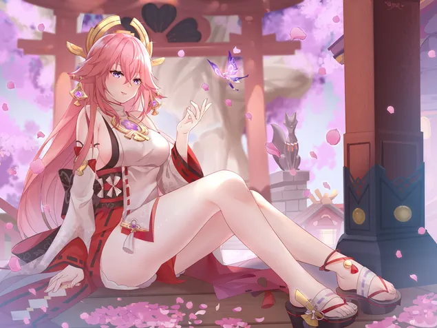 ميكو الساخن الشعر الوردي الطويل | تأثير جانشين 4K خلفية