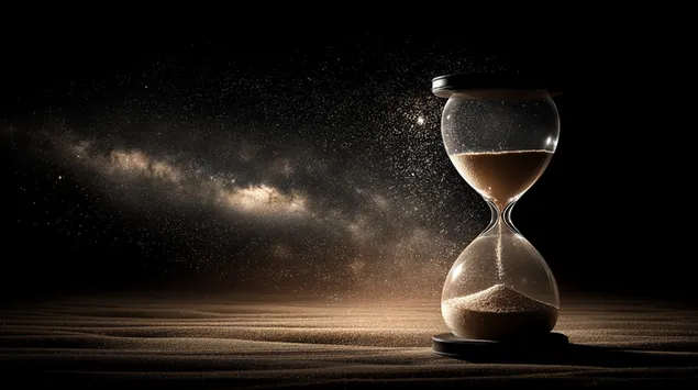 Kozmik Gece Gökyüzünün Altında Parıldayan Kumlu Kum Saati 2K duvar kağıdı