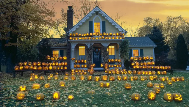 House full of Jack-o-lanterns