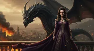 House Of Dragon Queen and Dragon Over Burning City for Desktop background 4K wallpaper