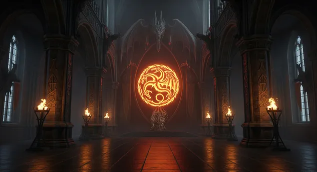 House Of Dragon Targaryen Throne Room with Glowing Sigil for Desktop background 4K wallpaper