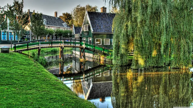 Huizen langs een kanaal in holland