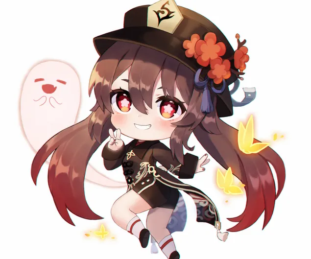 후 타오 귀여운 스티커 | 원신 임팩트 2K 배경화면