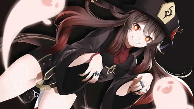 Hu Tao (Pyro Polearm-karakter) - Genshin Impact (Anime-videospeletjie) 4K muurpapier