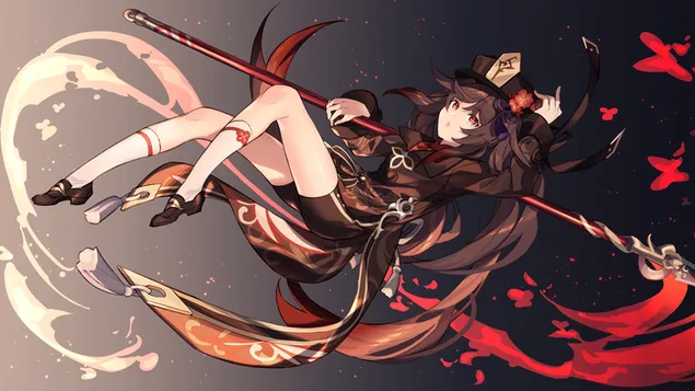 Hu Tao（Pyro Polearm Character）-原神インパクト[アニメビデオゲーム] 8K 壁紙