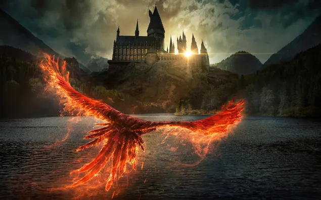 ファンタスティック・ビースト：ダンブルドール映画の城の秘密と夕暮れの城に飛んでいる火の鳥 ダウンロード