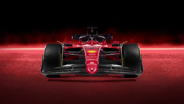 フェラーリF1-75フォーミュラ12022新車正面図赤い背景 ダウンロード