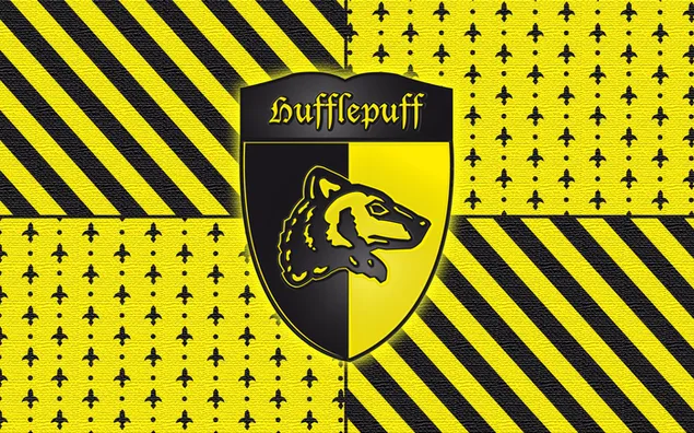Spanduk rumah Hufflepuff dalam warna hitam dan kuning
