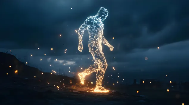Hình nền Hình bóng con người được tạo nên từ những sợi ánh sáng rực rỡ 4K