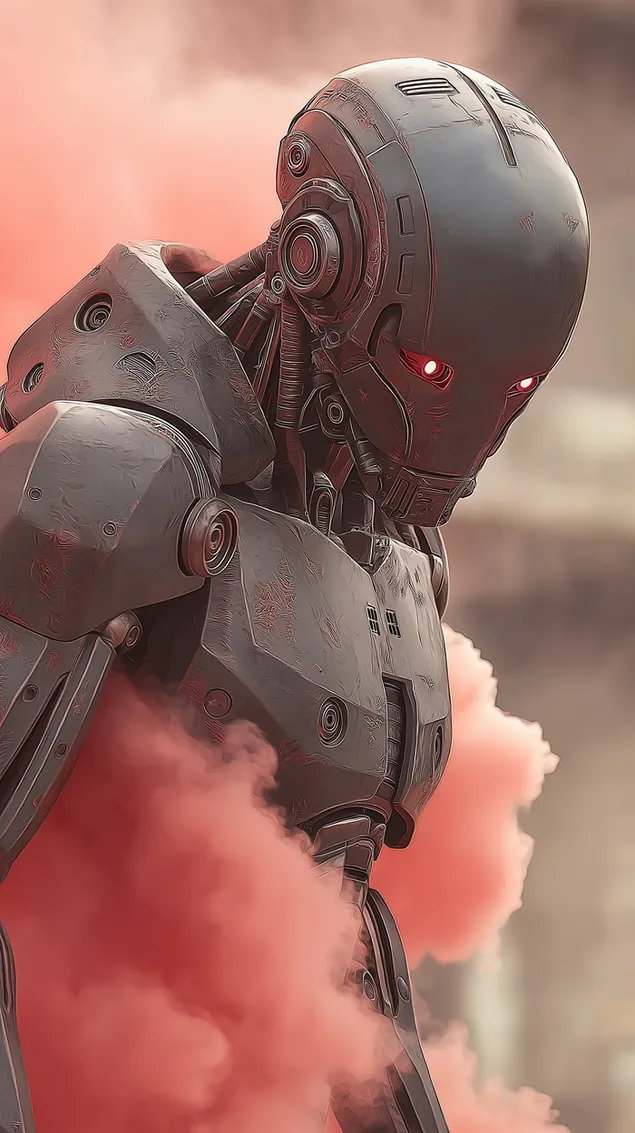 Hình nền Cỗ máy hình người xuất hiện từ đám mây khói bí ẩn HD