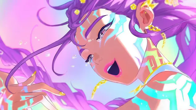 huntr/x demon girl 'rumi' (anime-tyylinen tausta) | k-pop demon hunters (elokuva) lataa