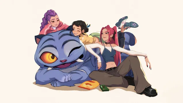 HUNTR/X Dämonmeedercher mat Tiger | K-Pop Dämonjeeër (Film) 4K Tapeten