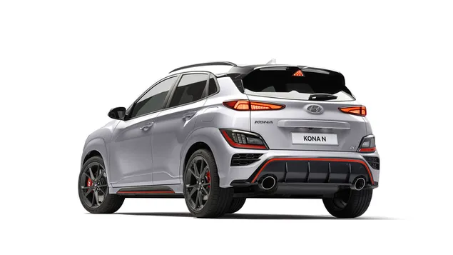 Hyundai Kona N 2022 achter- en zijaanzicht SUV