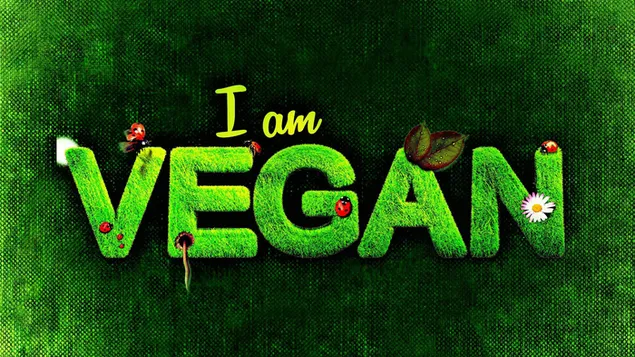 "Ik ben veganist" in groene letters op een groene achtergrond 2K achtergrond