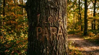 i love papa carved into tree bark in autumn forest