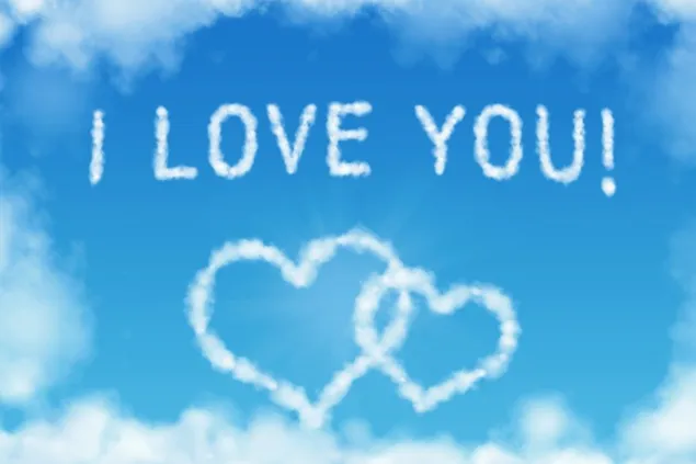 ''Ich liebe dich''-Schriftzug im Himmel mit Wolken herunterladen