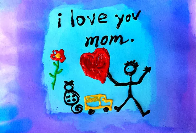 Ik hou van je mama door een kinderschilderij voor Moederdag HD achtergrond