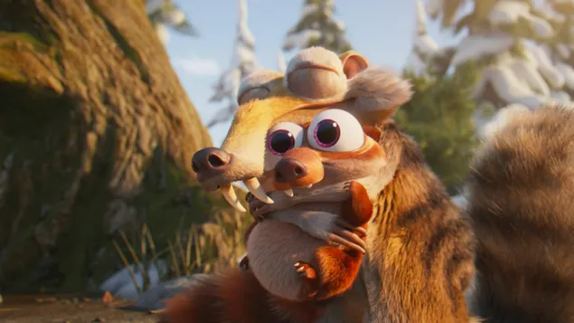 Ice age film ekorn scrat jagende eventyr med baby ekorn 2K bakgrunn
