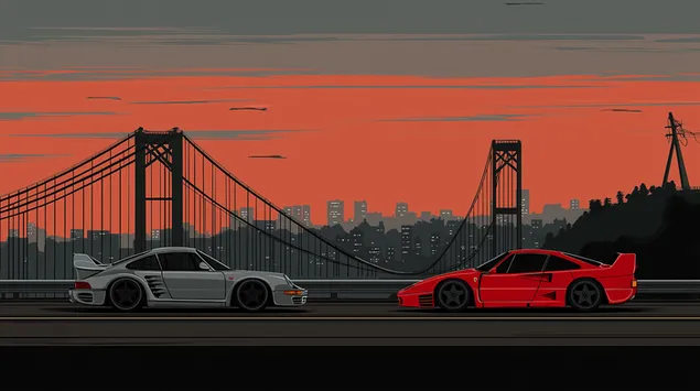 kaliforniya gun batimi bulvari sahnesinde simgesel spor arabalar indir