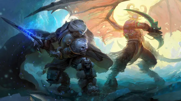 Illidan Stormrage Vs. Lich King - World of Warcraft (WoW) 4K achtergrond