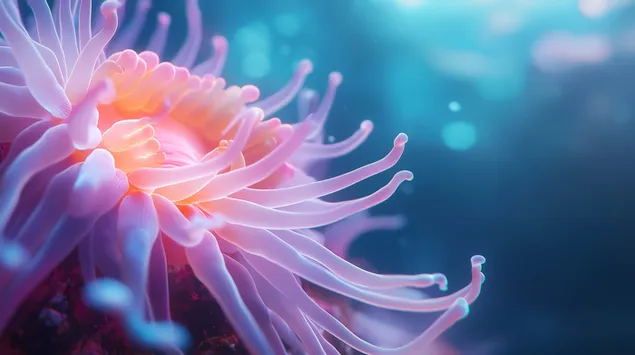 Hình nền Xúc tu Anemone phát sáng ở độ sâu của đại dương 2K