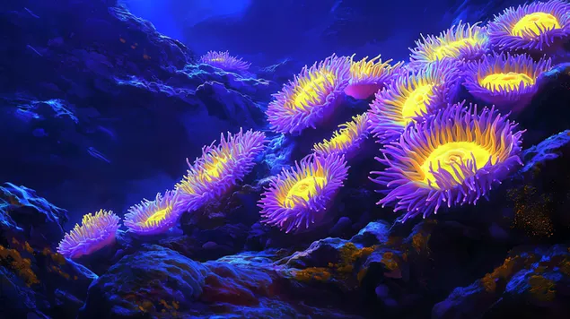 illuminated anemones uhniezdene v rocky coral stiahnut