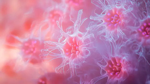 Осветени коралови полипи в нежно розово и лилаво сияние 4K тапет