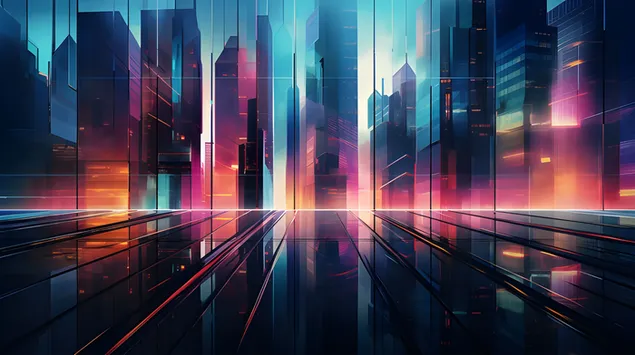 Horizontet e ndriçuara: Një vizion i sofistikimit urban dhe dizajnit futuristik 8K sfond