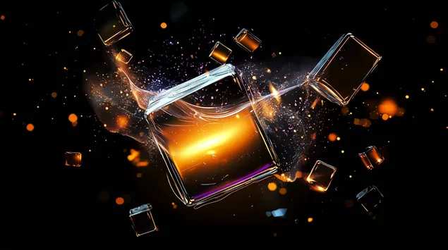 beleuchteter metallwurfel mit feurigen spritzern herunterladen