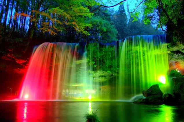 Illuminated Waterfall at Night download